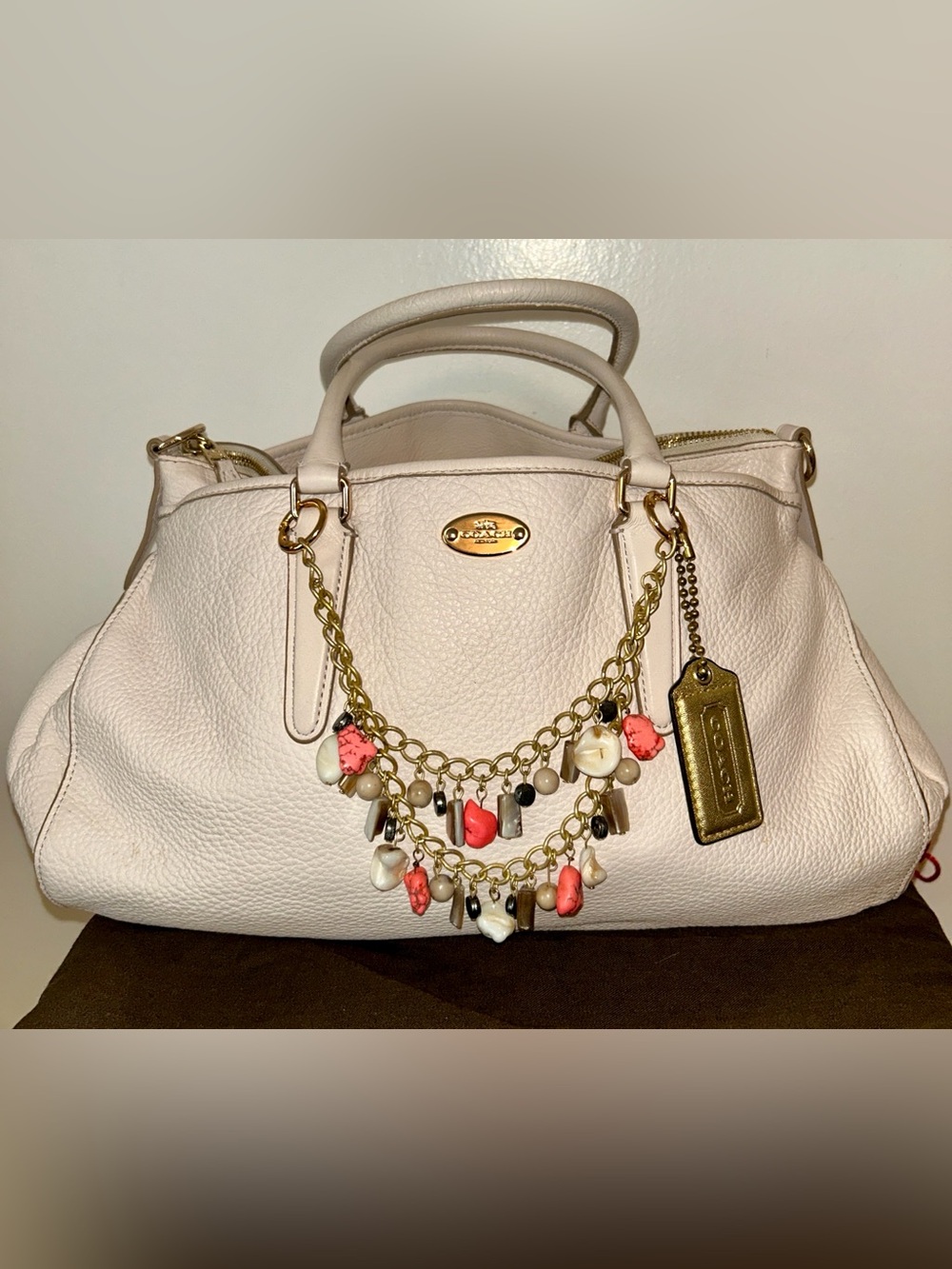 Vintage Coach Cream Leather Morgan
Satchel with Hand Made Purse Charm